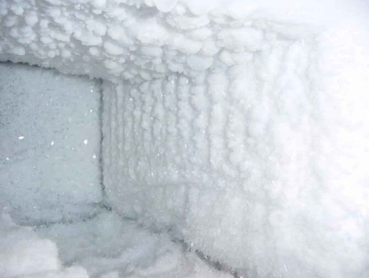 Visual of frost build-up inside the freezer.